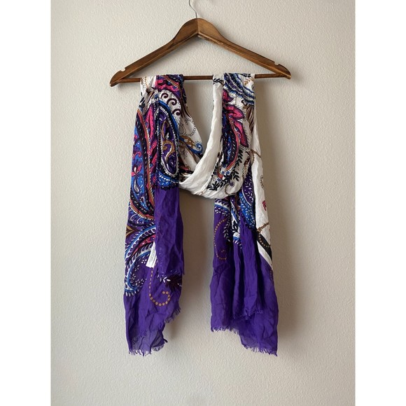 Talbots Accessories - Talbots Paisley Print Purple White Scarf Wrap